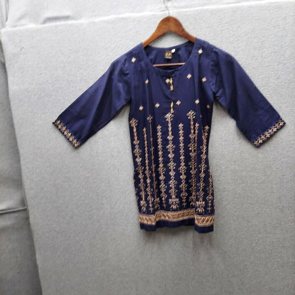 Navy Blue Embroidered 3/4 Sleeve Tunic‎ Top Made In Pakistan